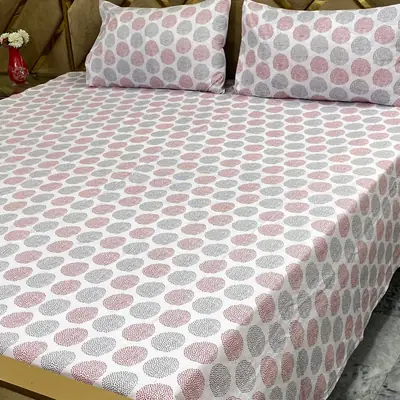 3 Pcs Cotton Printed Double Bedsheet