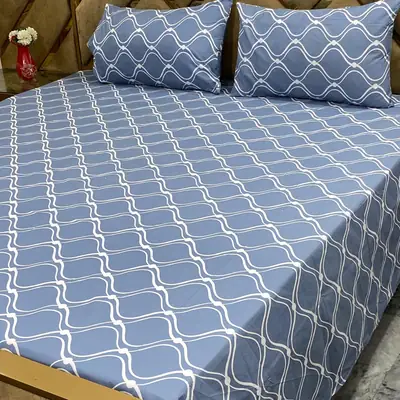 3 Pcs Cotton Printed Double Bedsheet