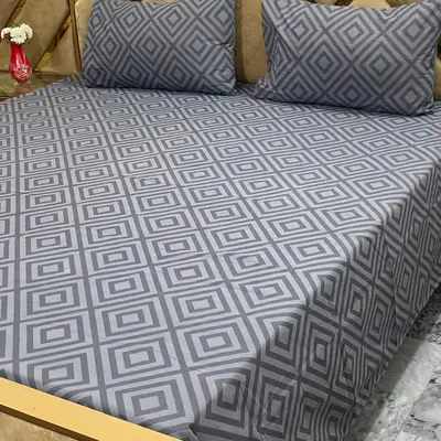 3 Pcs Cotton Printed Double Bedsheet