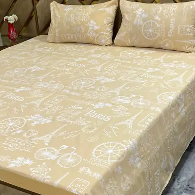 3 Pcs Cotton Printed Double Bedsheet