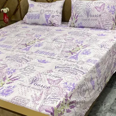 3 Pcs Cotton Printed Double Bedsheet