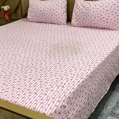 3 Pcs Cotton Printed Double Bedsheet
