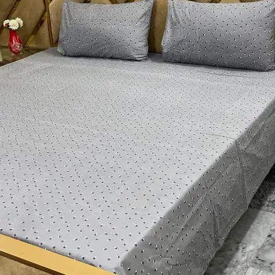 3 Pcs Cotton Printed Double Bedsheet