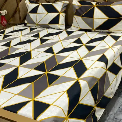 3 Pcs Cotton Printed Double Bedsheet