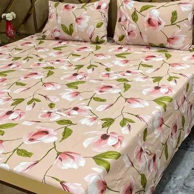 3 Pcs Cotton Printed Double Bedsheet