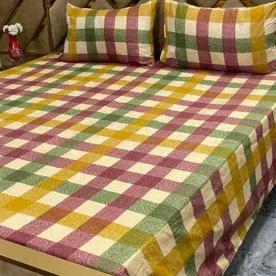 3 Pcs Cotton Printed Double Bedsheet