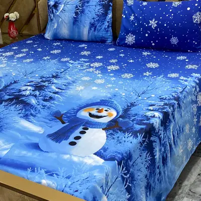 3 Pcs Cotton Printed Double Bedsheet