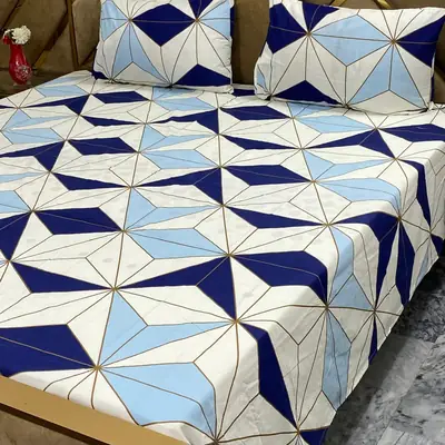 3 Pcs Cotton Printed Double Bedsheet