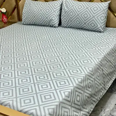 3 Pcs Cotton Printed Double Bedsheet