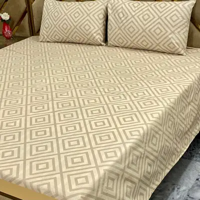 3 Pcs Cotton Printed Double Bedsheet