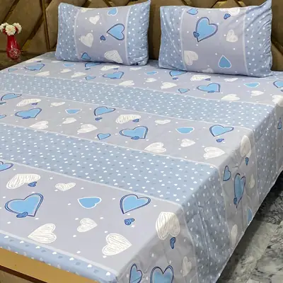 3 Pcs Cotton Printed Double Bedsheet