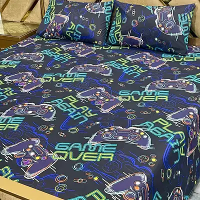 3 Pcs Cotton Printed Double Bedsheet