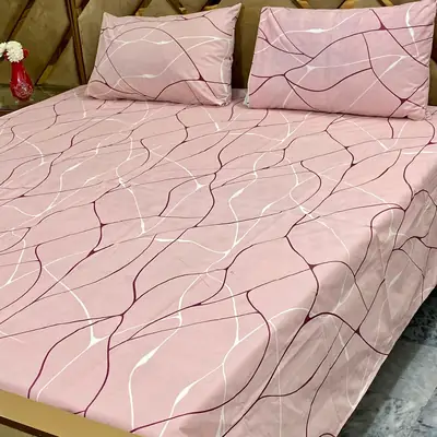3 Pcs Cotton Printed Double Bedsheet