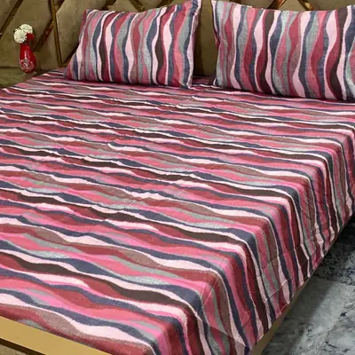 3 Pcs Cotton Printed Double Bedsheet