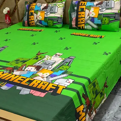 3 Pcs Cotton Printed Double Bedsheet