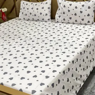 3 Pcs Cotton Printed Double Bedsheet