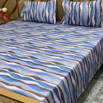 3 Pcs Cotton Printed Double Bedsheet