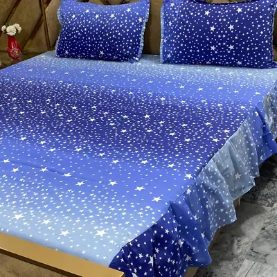 3 Pcs Cotton Frill Double Bedsheet