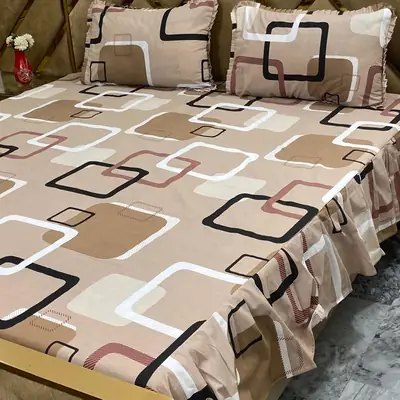 3 Pcs Cotton Frill Double Bedsheet