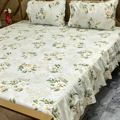 3 Pcs Cotton Frill Double Bedsheet