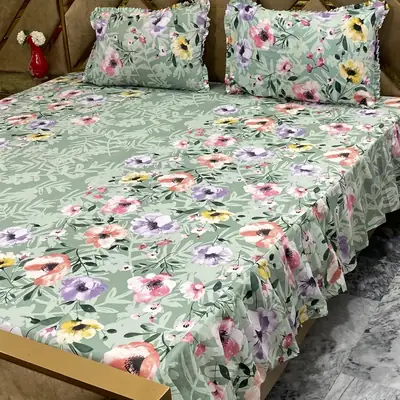3 Pcs Cotton Frill Double Bedsheet