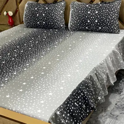 3 Pcs Cotton Frill Double Bedsheet