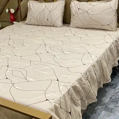 3 Pcs Cotton Frill Double Bedsheet