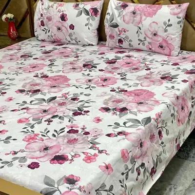 3 Pcs Cotton Printed Double Bedsheet