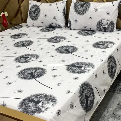 3 Pcs Cotton Printed Double Bedsheet