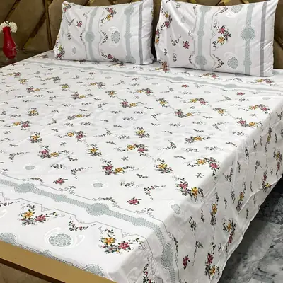3 Pcs Cotton Printed Double Bedsheet