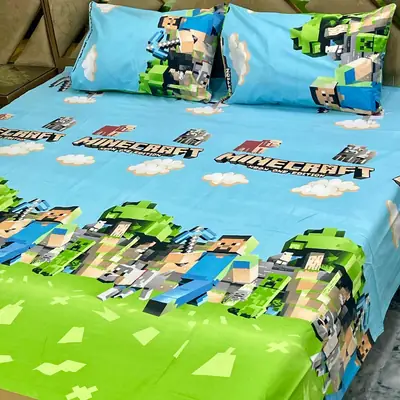 3 Pcs Cotton Printed Double Bedsheet