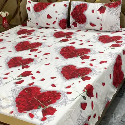 3 Pcs Cotton Printed Double Bedsheet