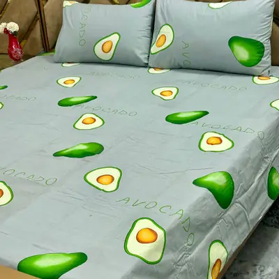 3 Pcs Cotton Printed Double Bedsheet