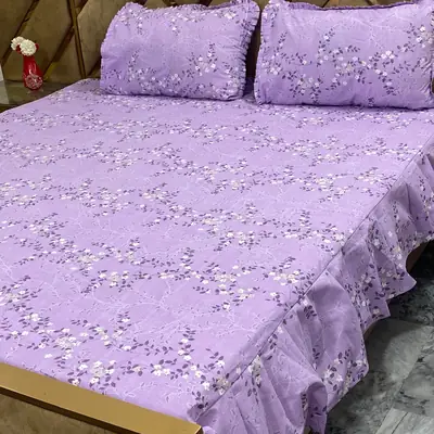 3 Pcs Cotton Frill Double Bedsheet