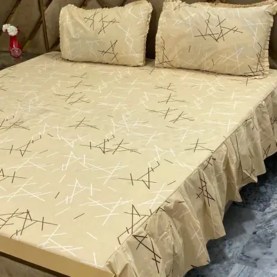 3 Pcs Cotton Frill Double Bedsheet