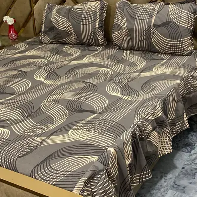 3 Pcs Cotton Frill Double Bedsheet