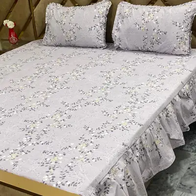 3 Pcs Cotton Frill Double Bedsheet