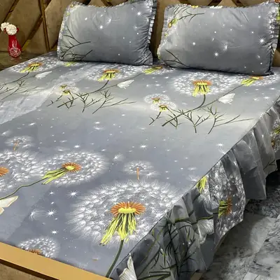 3 Pcs Cotton Frill Double Bedsheet
