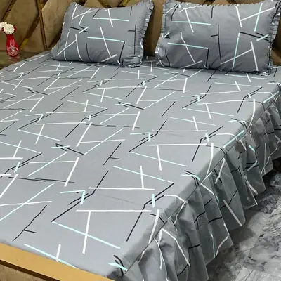 3 Pcs Cotton Frill Double Bedsheet