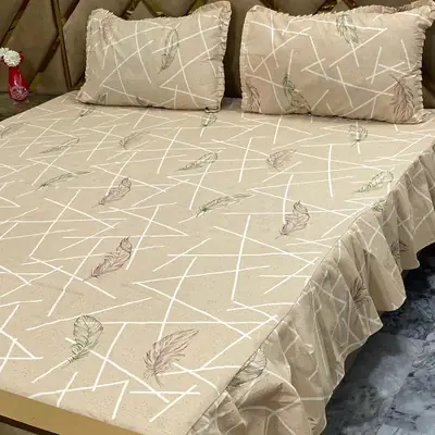 3 Pcs Cotton Frill Double Bedsheet