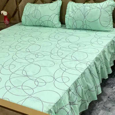 3 Pcs Cotton Frill Double Bedsheet