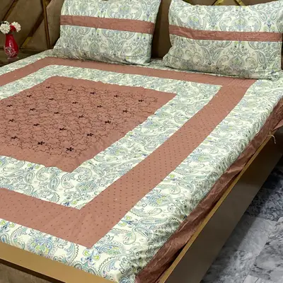 3 Pcs Cotton Patchwork Double Bedsheet
