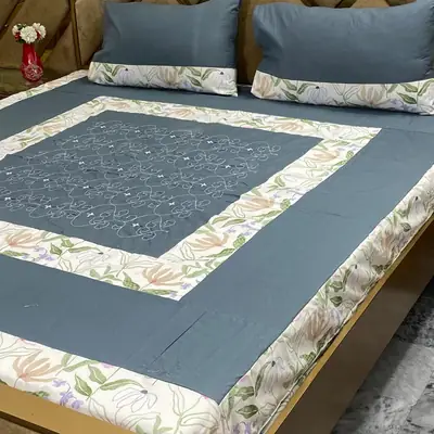 3 Pcs Cotton Patchwork Double Bedsheet