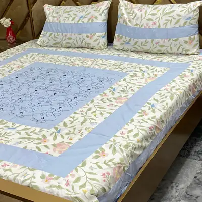 3 Pcs Cotton Patchwork Double Bedsheet