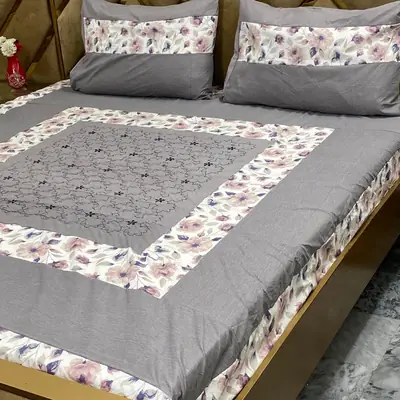 3 Pcs Cotton Patchwork Double Bedsheet