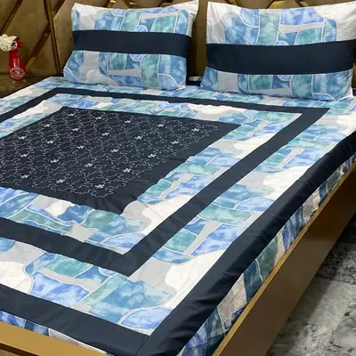 3 Pcs Cotton Patchwork Double Bedsheet