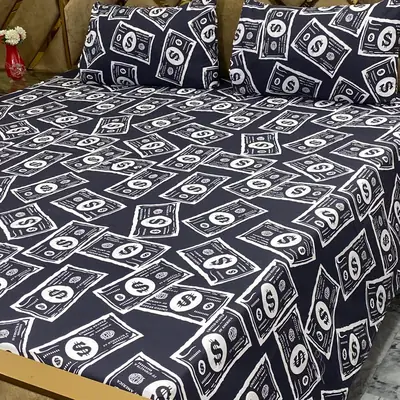 3 Pcs Cotton Printed Double Bedsheet