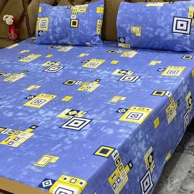 3 Pcs Cotton Printed Double Bedsheet
