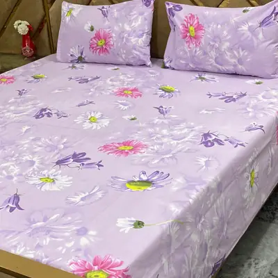 3 Pcs Cotton Printed Double Bedsheet