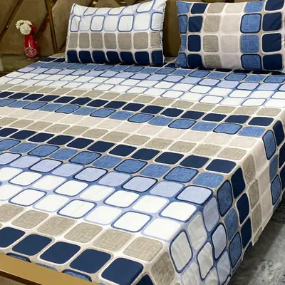 3 Pcs Cotton Printed Double Bedsheet